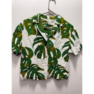 Women's Joie White Green Tropical Button Down Shirt XS